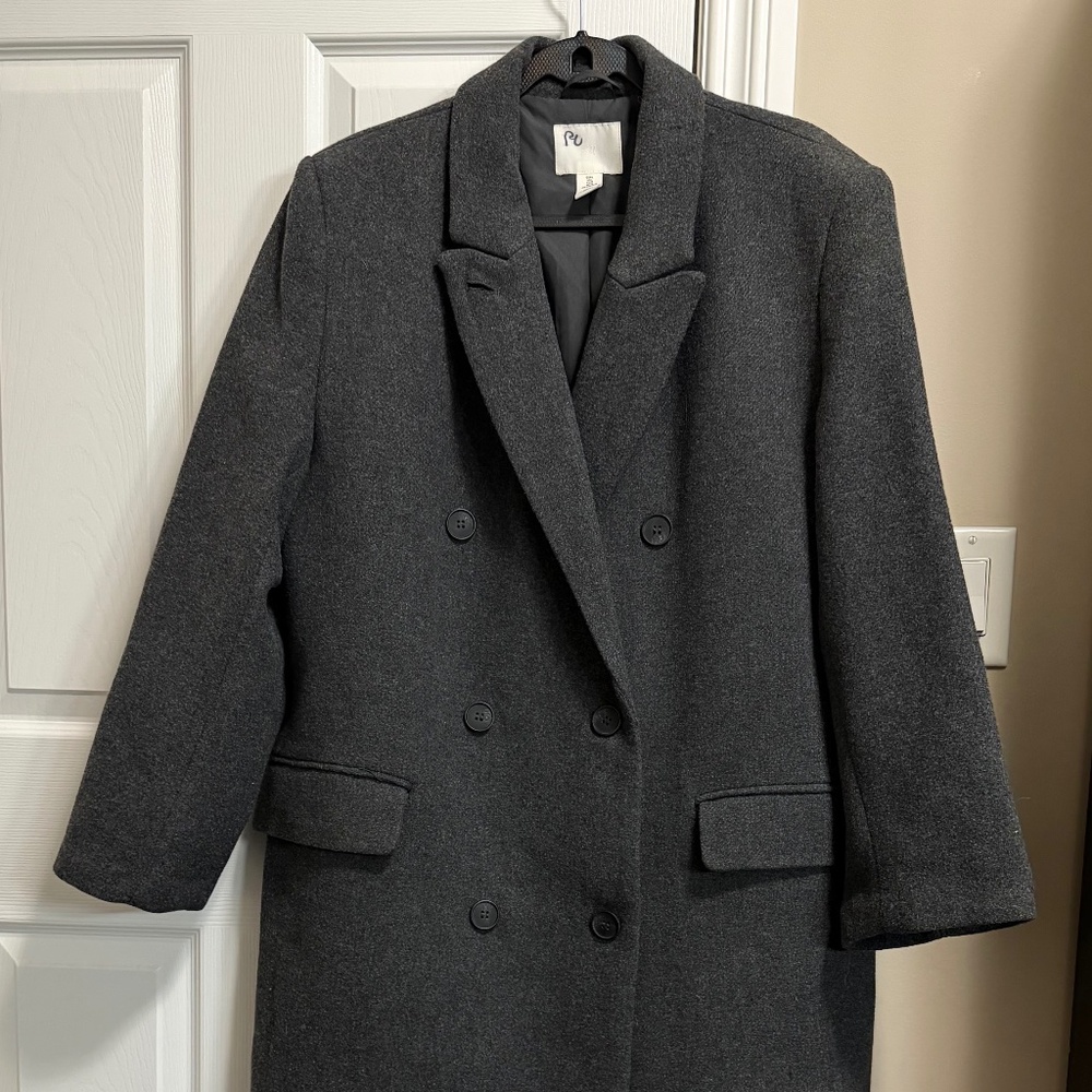 H&M Men’s Double-Breasted Overcoat - Charcoal Grey